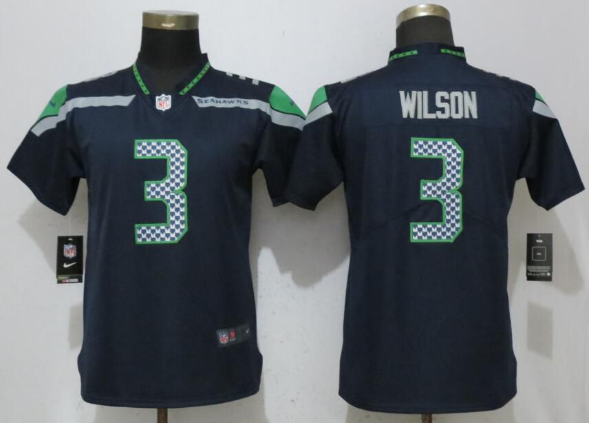 Women Seattle Seahawks #3 Wilson Blue Vapor Untouchable Player Nike Limited NFL Jerseys